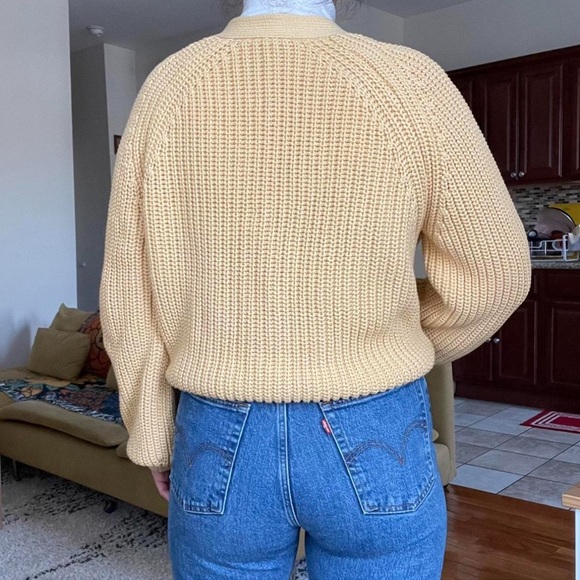 Everlane The Cotton Texture Cardigan Knit Chunky Sweater Butter Yellow Medium - Picture 5 of 7